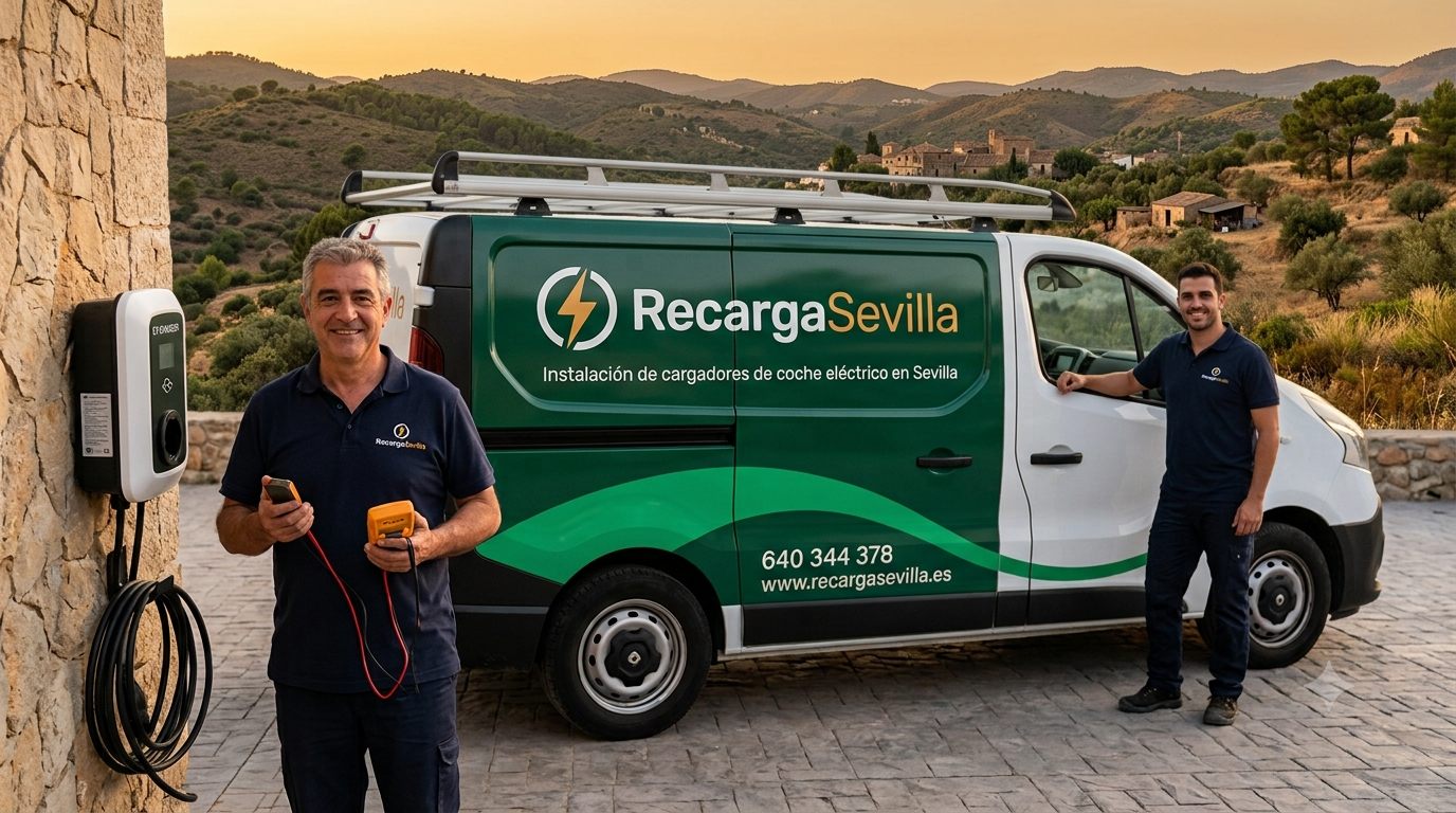 Furgoneta de RecargaSevilla con el equipo homologado para la instalación de cargadores